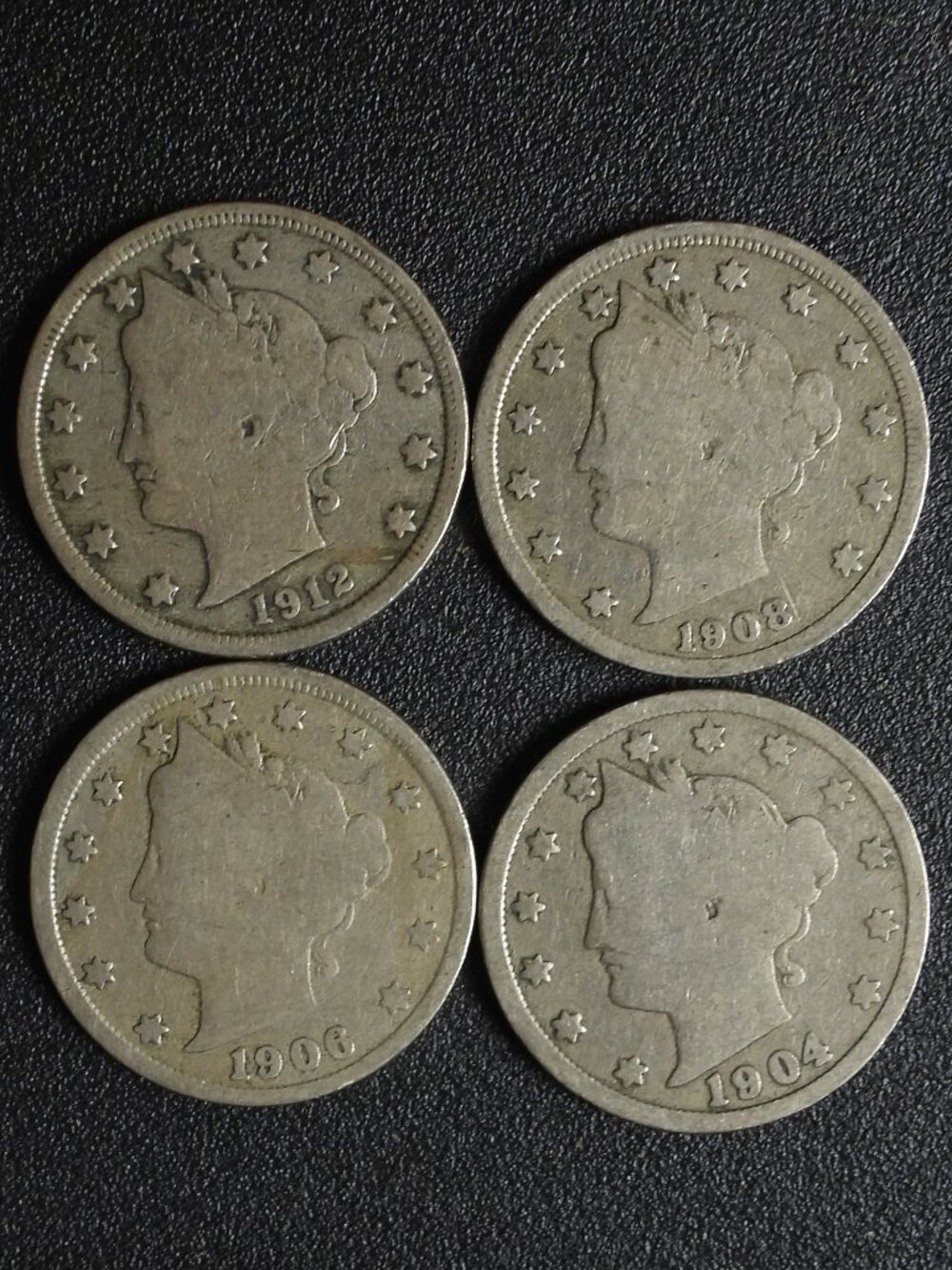 1904 1906 1908 1912 Liberty Head V Nickels set 2